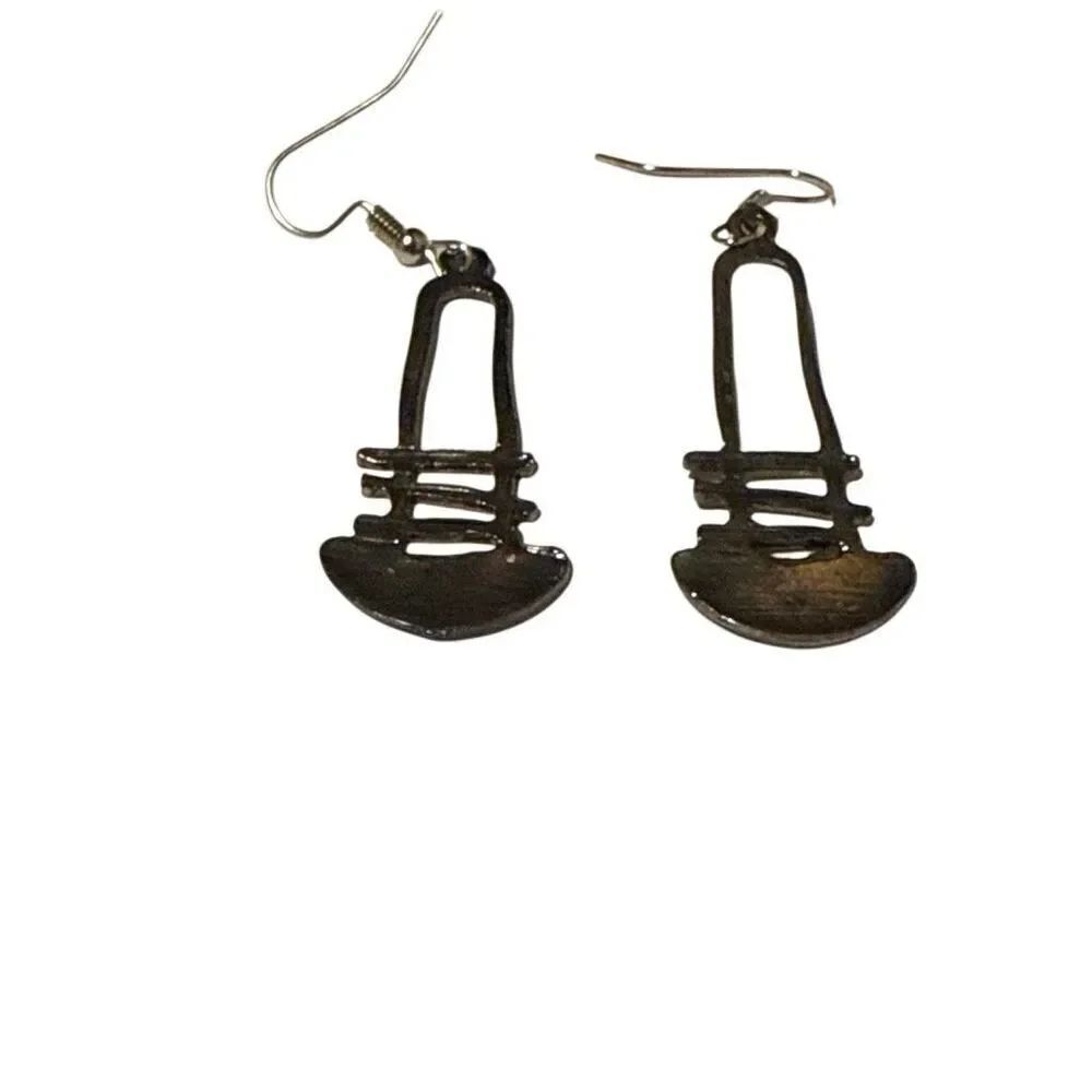 Abstract Silver Drop Earrings - Picture 5 of 6